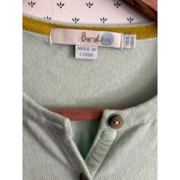 Boden Cashmere Crop Cardigan 4 US 8 UK Mint Green Button Academia Prep Capsule - Picture 4 of 5